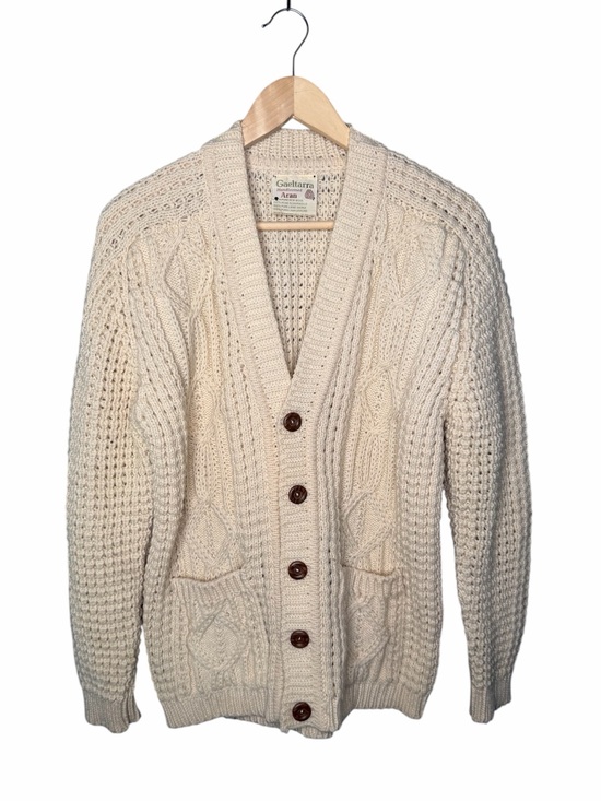 Gaeltarra Sweaters - Gaeltarra Vintage Aran Irish Handloomed Pure Wool Fisherman Cardigan Sweater
